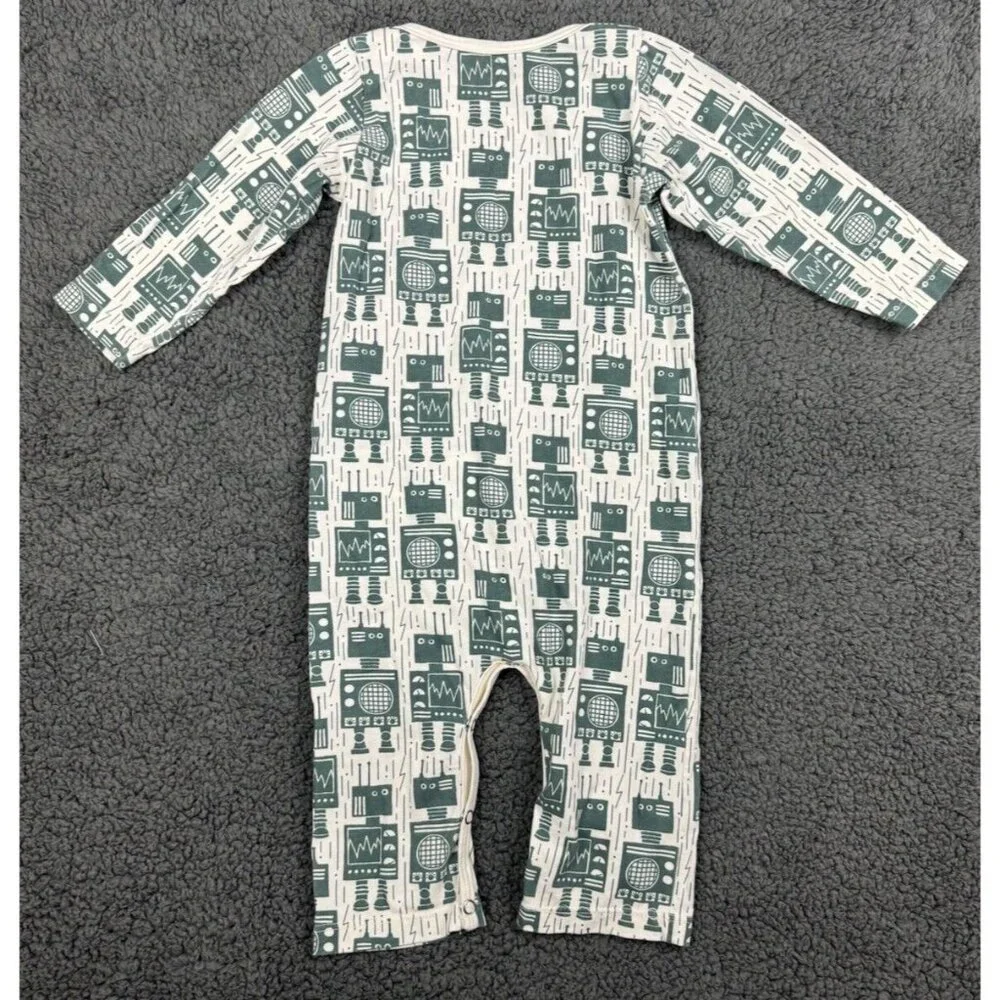Winter Water Factory One Piece Long Outfit Romper 18m 18 Green Robot USA Organic - Picture 2 of 6